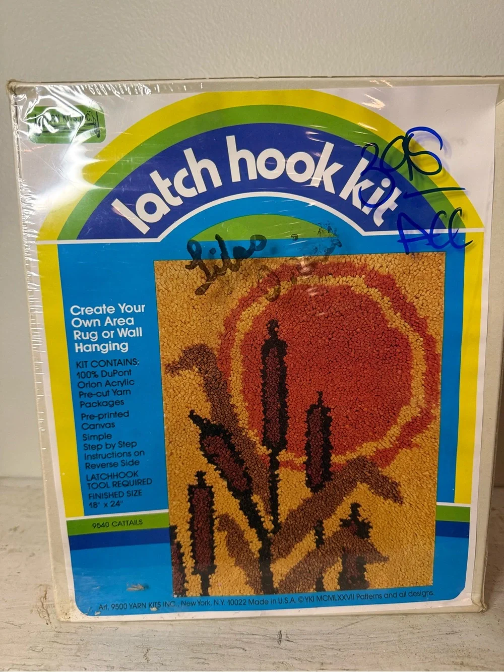 NOS Vintage 70s National Yarn Crafts Latch Hook Rug Kit 9540 Cattails- Sealed